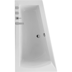 Weiße Eckbadewanne Galia I, 1700x1000 mm, linke Ausführung mit Armaturen. Puristisches Design.