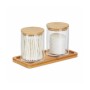 Relaxdays Wattestäbchenbehälter Kunststoff Transparent Natur mit Tablett 19 cm x 9 cm x 10 cm 290 g