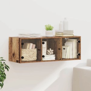vidaXL Wandschrank in Altholz-Optik, 102x37x35cm, mit Glastüren. Wohnzimmerschrank zur Wandmontage.
