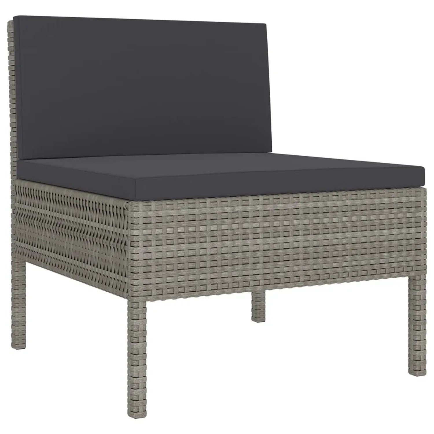 Graues vidaXL Garten Lounge Set aus Rattan mit anthrazitfarbenen Auflagen.