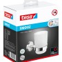 Tesa Smooz Zahnputzbecher mit Klebelösung in Chrom, verpackt. Inklusive Milchglas-Becher.