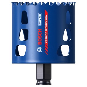 Blaue Bosch Expert Lochsäge Tough Material, Durchmesser 68 mm, für präzise Bohrungen.