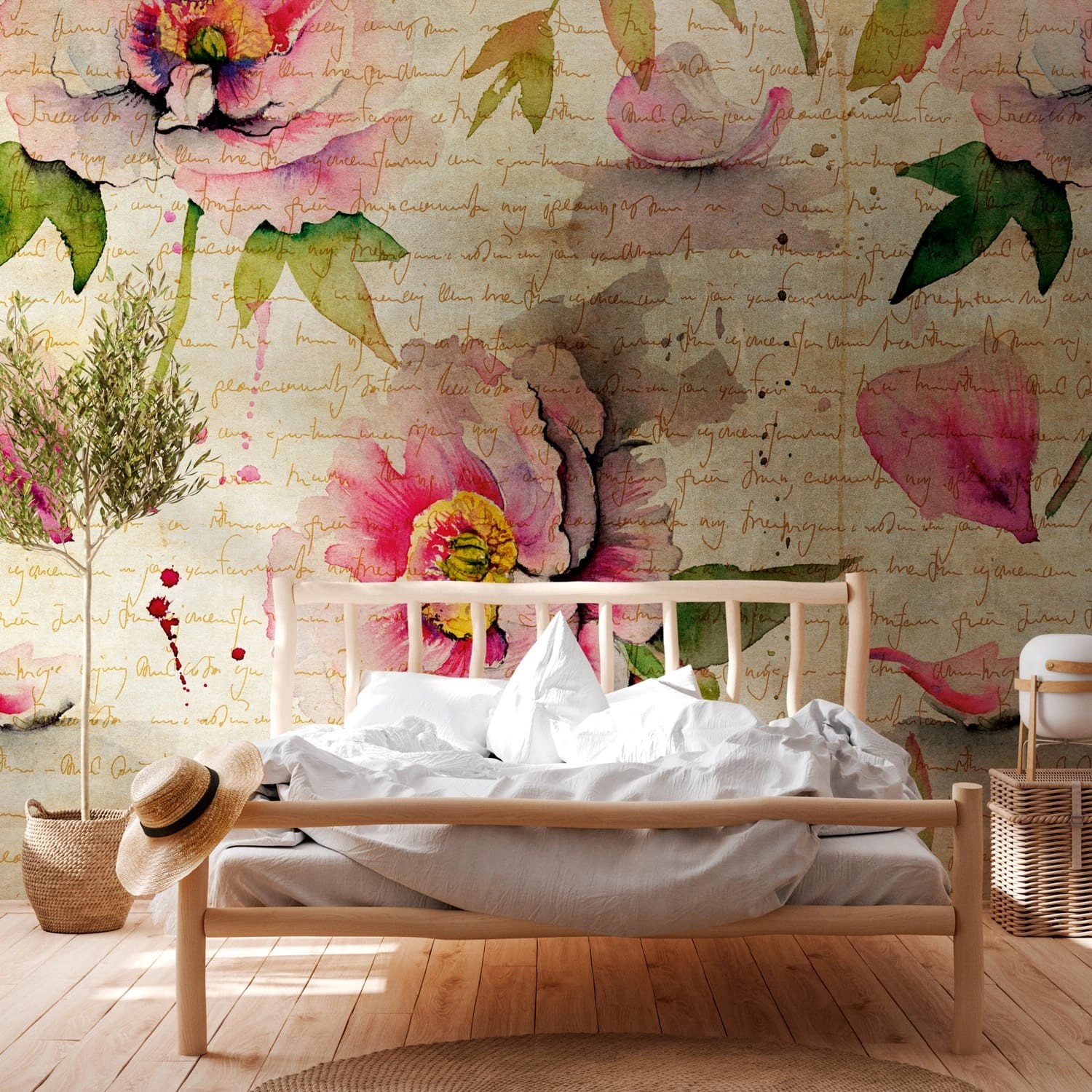 PROFHOME 382761-GU Fototapete Blumen Matt Beige Grün Rosa 3,71 m x 2,8 m 0, günstig online kaufen