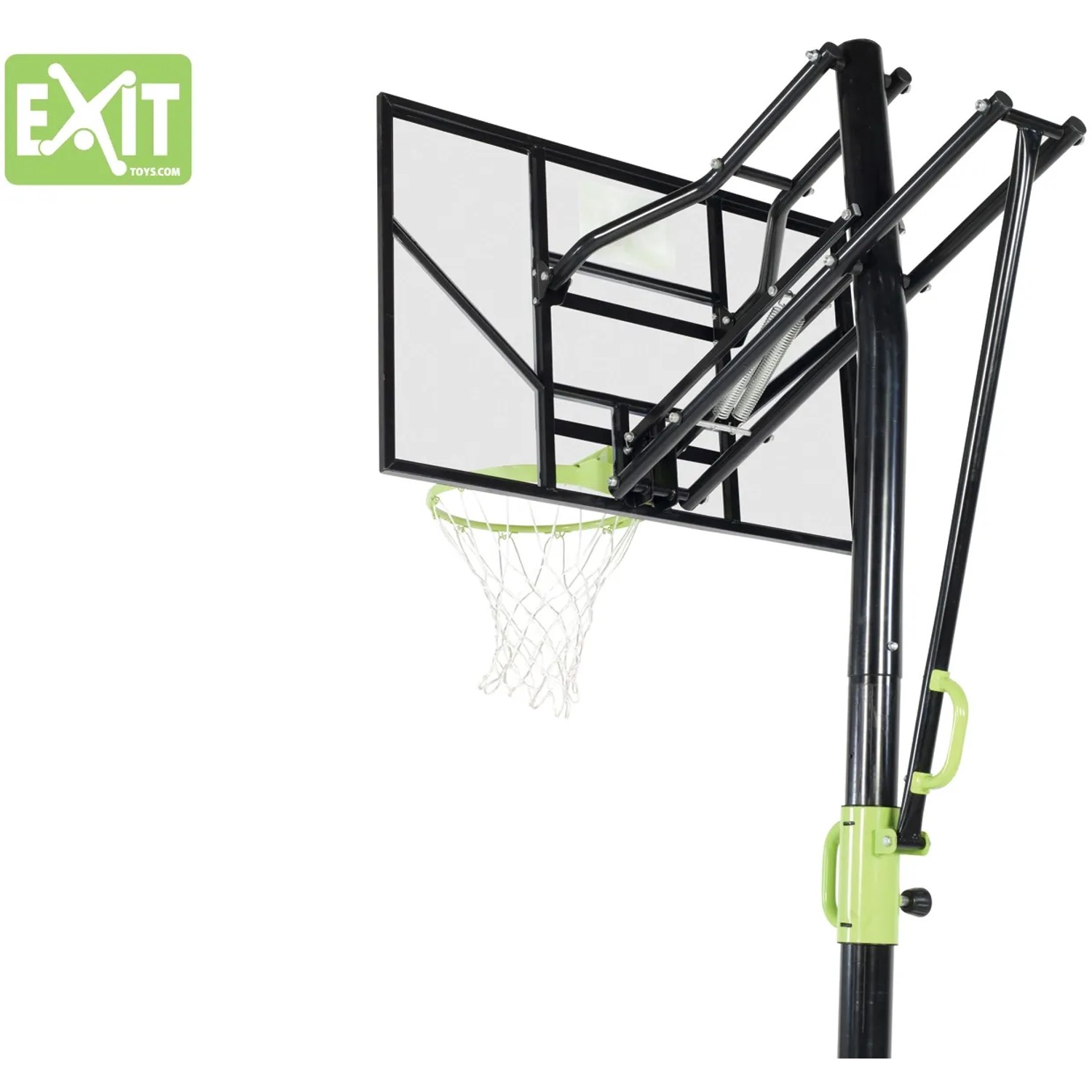 EXIT Galaxy Basketballkorb zur Bodenmontage in Grün/Schwarz mit Netz und verstellbarer Höhe.