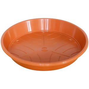 Terracottafarbener Geli Untersetzer Standard, Ø 14 cm, aus Kunststoff für Pflanzen.