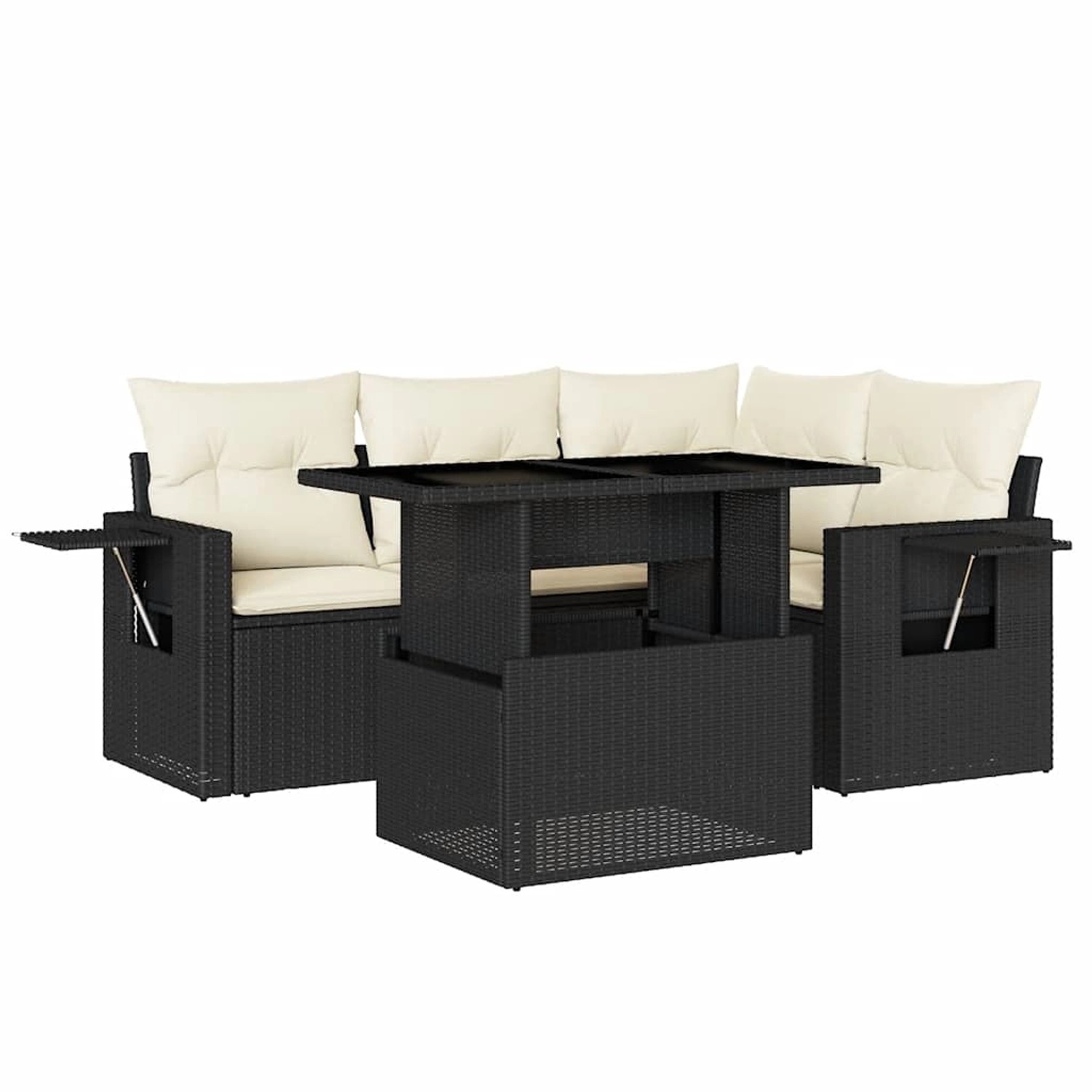vidaXL 5-Tlg Garten-Sofagarnitur mit Kissen Schwarz Poly Rattan 3267876 günstig online kaufen