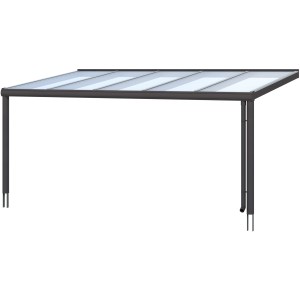 Terrassenüberdachung Genua, 541x357 cm, Aluminium Anthrazit mit klarer Doppelstegplatte.