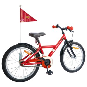 Rotes vidaXL Kinderfahrrad 20 Zoll für 6-11 Jahre mit schwarzem Schutzblech und Sicherheitsflagge.