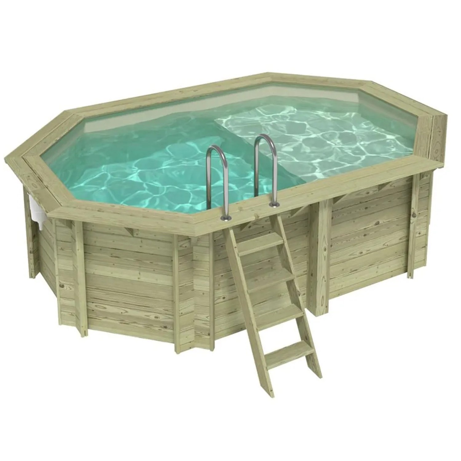 ALTANKA Holzpool Nemo 4,3x3 Höhe 1,18 m SANDFARBEN mit Liegefläche auf Rahmen ohne Betonierung BAS7302OSPU3+PLA302