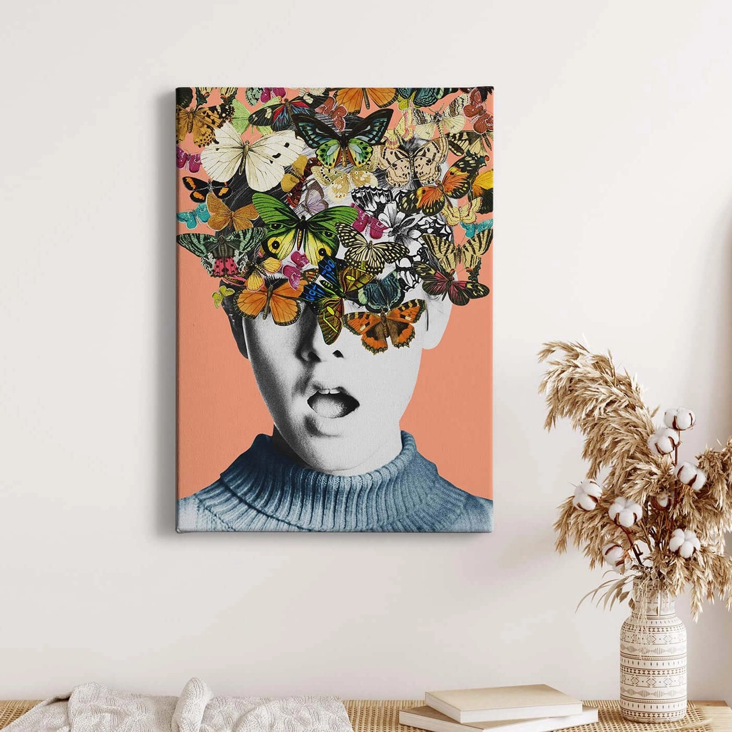 Bricoflor Retro Bild Mit Frau Und Blumenkopf Schmetterling Wandbild Im Retr günstig online kaufen