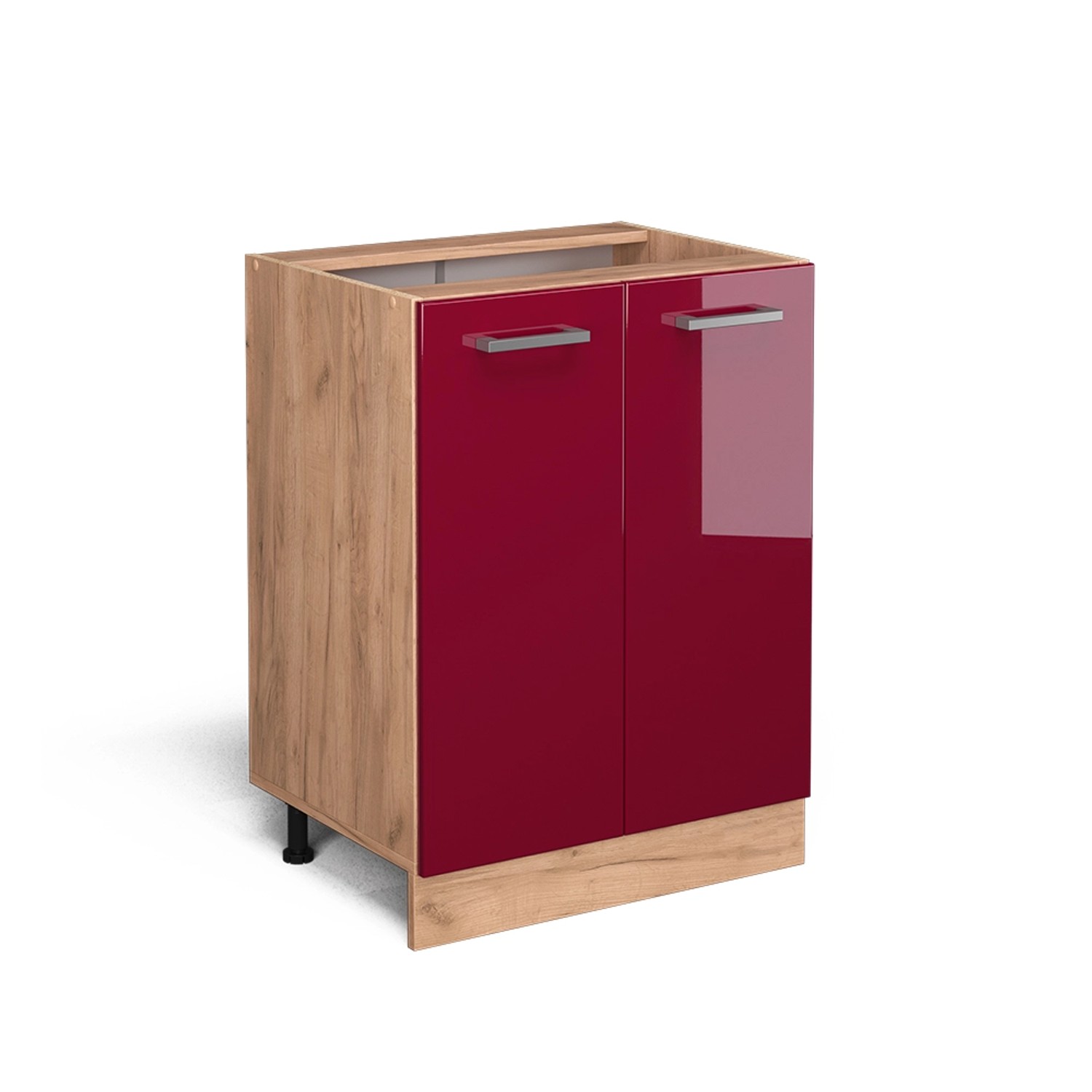 Vicco Küchenunterschrank R-Line Bordeaux Hochglanz/Goldkraft Eiche 60 cm ohne Arbeitsplatte