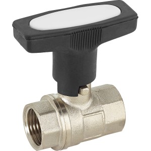 ISO Kugelhahn 18,6 mm (Rp 1/2) aus Messing mit schwarzem Griff für Heizungsinstallation.