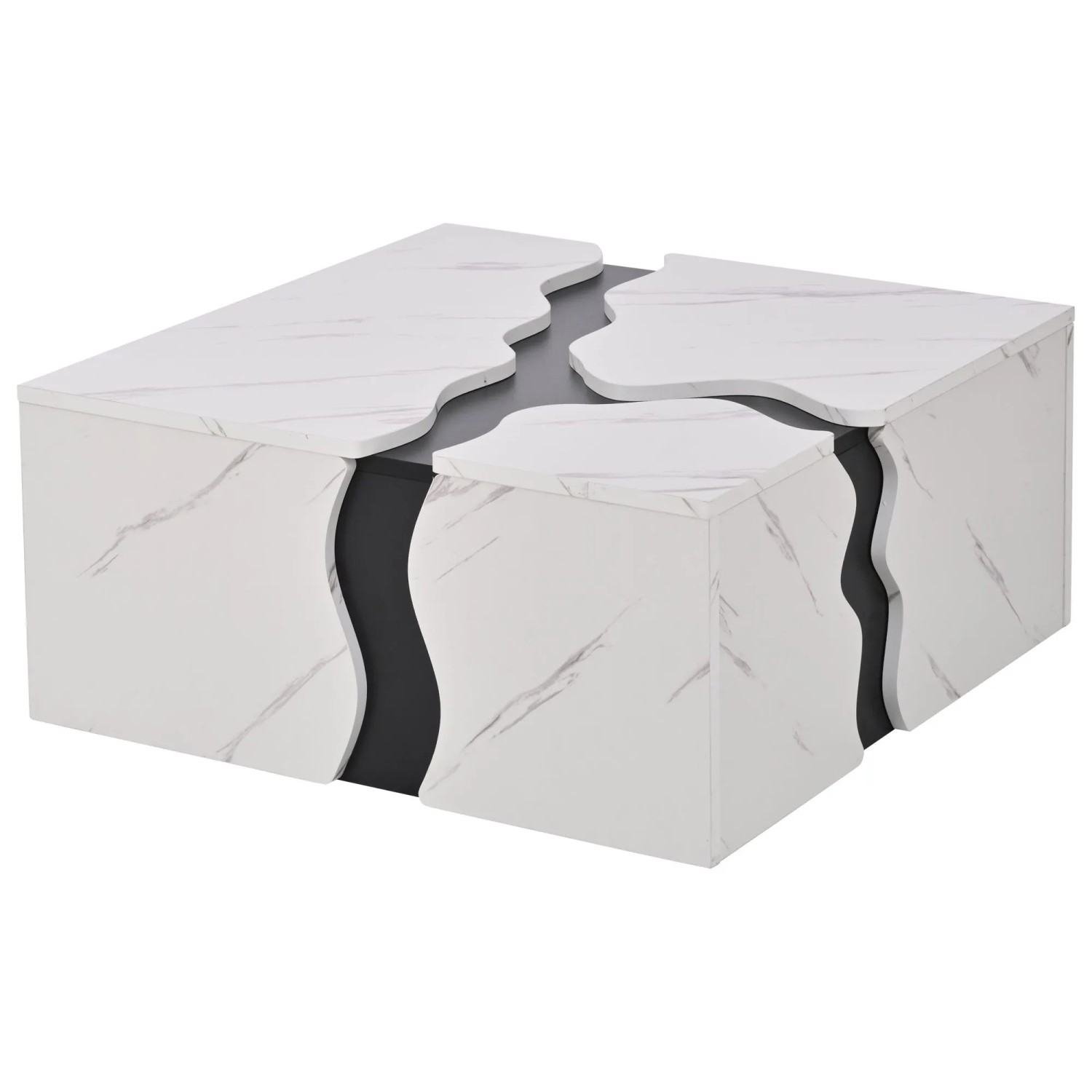 Merax Couchtisch Marmoroptik Schublade Stauraum Wohnzimmertisch 70x70x31 cm