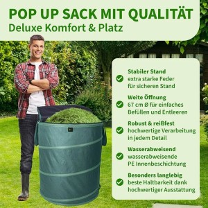 TTL GARDEN Pop Up Laubsack DELUXE 270 L – 220 g/qm Gartensack Mit Deckel Tasche Selbststehend Für Laub