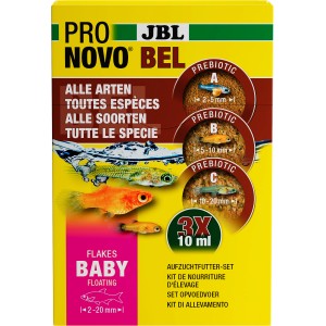JBL Pronovo Bel Flakes Baby Fischfutter, 3x10ml Aufzuchtfutter-Set für kleine Aquarienfische.