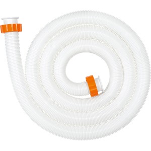 Weißer Schlauch für Sandfilteranlage mit orangenen Anschlüssen.