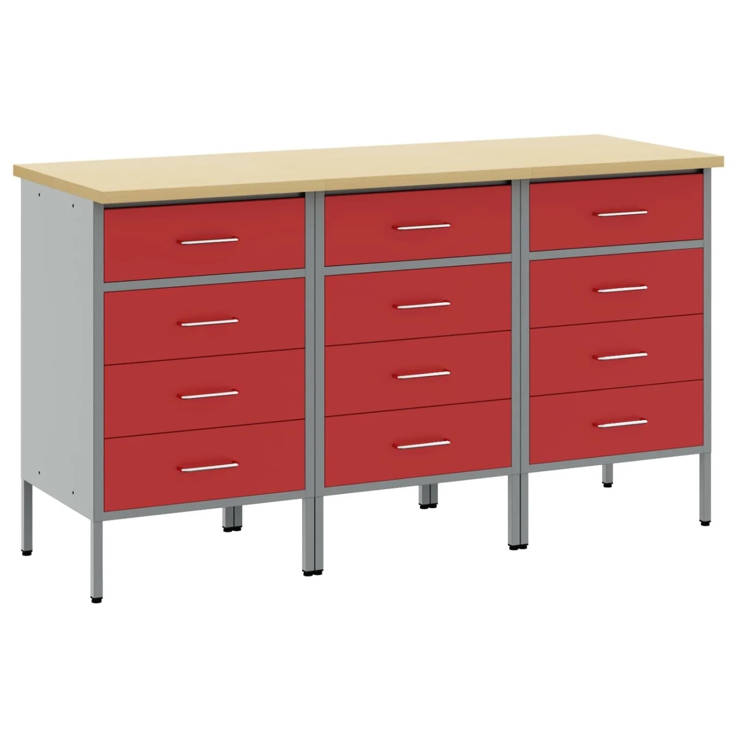 vidaXL Werkbank mit Schubladen 3-Tlg Rot und Grau 75 x 45 x 85 cm 3321369