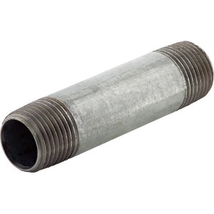 Temperguss Fitting, 21 mm (R 1/2) x 80 mm, mit Außengewinde zum Verbinden von verzinkten Rohren.