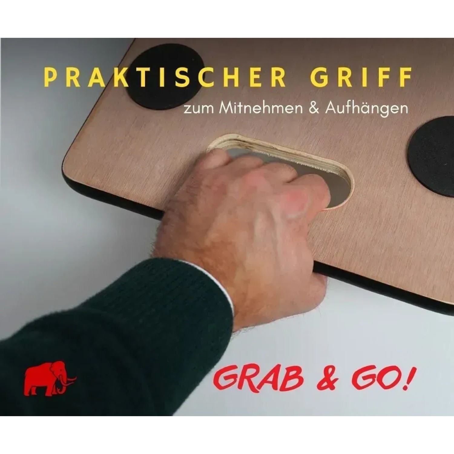 Detailaufnahme Transportroller mit Griffmulde und Hand. Werkstattwagen Zubehör für einfachen Transport.