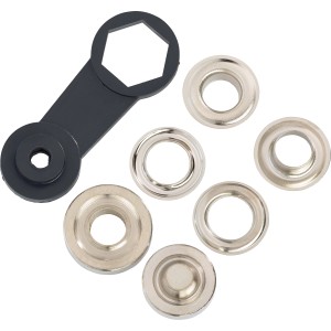 Ösenset für Seilzüge, 19 mm, Messing Grau, inkl. Werkzeug zur einfachen Befestigung.