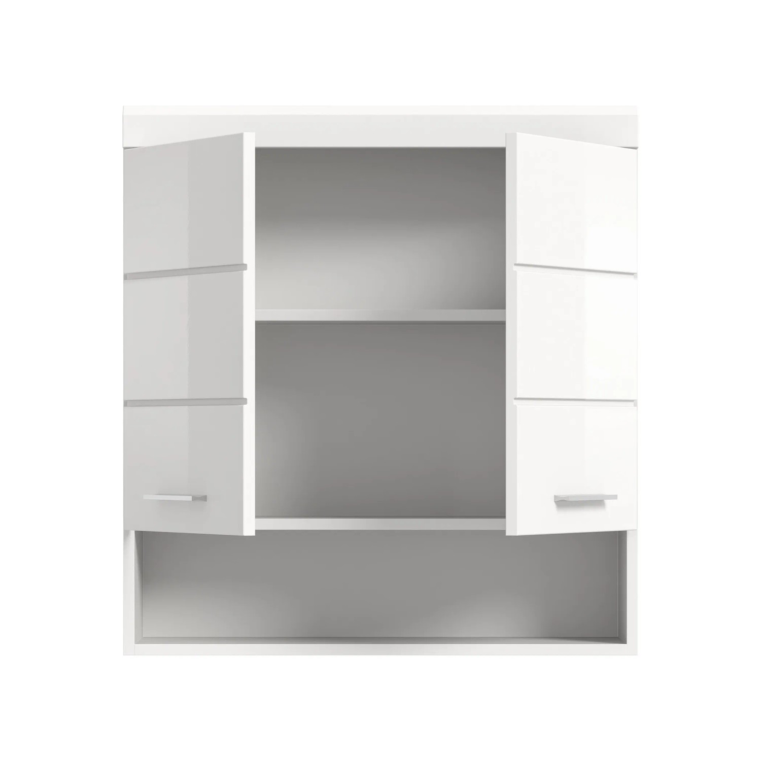 Weißer Hängeschrank (74x79x24cm) mit Hochglanz-Front, Teil der Bad-Einbauschränke Kollektion.