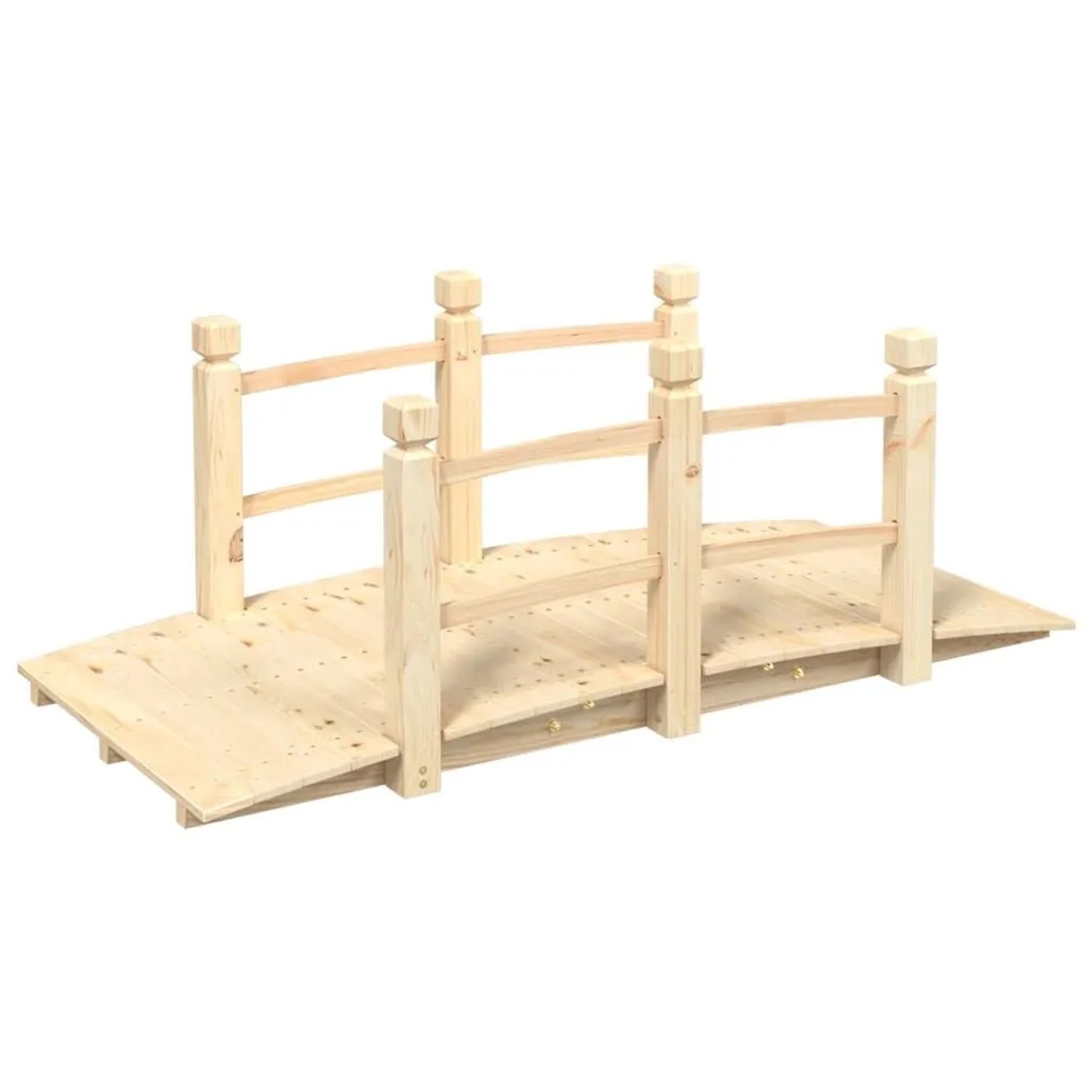 DELUKE Holzbrücke Mit Geländer ROBBI Natur 150x67x56cm Gartenbrücke Mit Geländer Teichbrücke Holzsteg Gartendeko Teich Garten