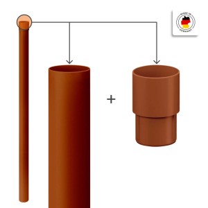 Inefa Regenrohr Fallrohr, 100cm, braun, DN 50, aus PVC mit Steckmuffe zur Ableitung von Regenwasser.