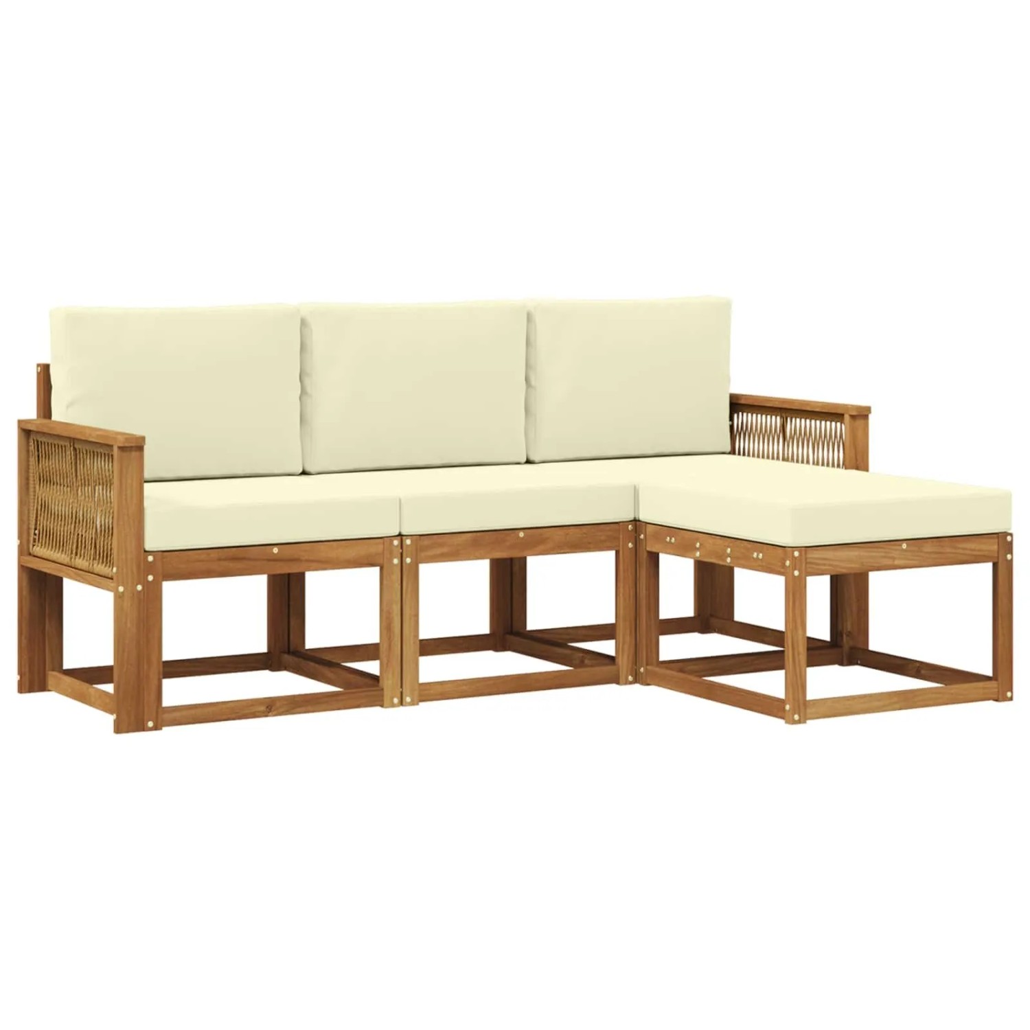 vidaXL Outdoor-Sofagarnitur mit Kissen 4 Stk Natur und Creme Polyester 3385116