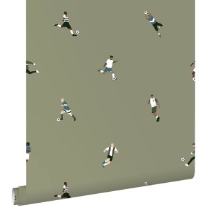 ESTAhome Tapete Fußballspieler Olivgrün 50 x 900 cm