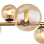 Moderne, 9-flammige LED-Deckenleuchte Riha in Schwarz matt mit amberfarbenen Glaskugeln.