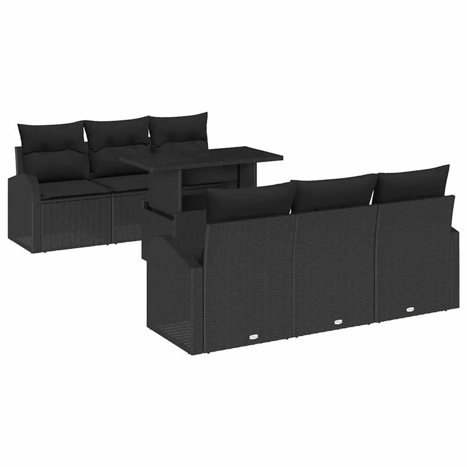 vidaXL Gartensofa-Set mit Kissen 7 Stk Schwarz Poly Rattan 3357306