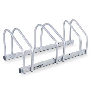 CCLIFE Fahrradständer Boden für 3 Räder bis 65mm Reifenbreite, silberfarben.