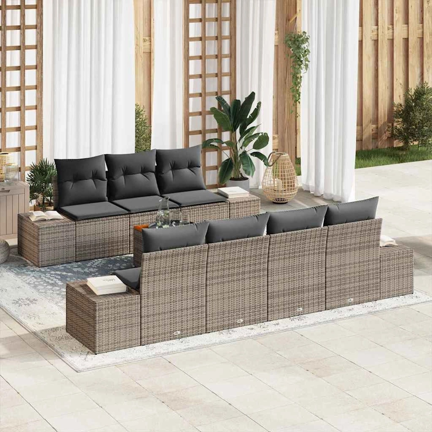 vidaXL Garten-Sofa-Set mit Kissen 8-Tlg Grau Poly Rattan 3347916 günstig online kaufen