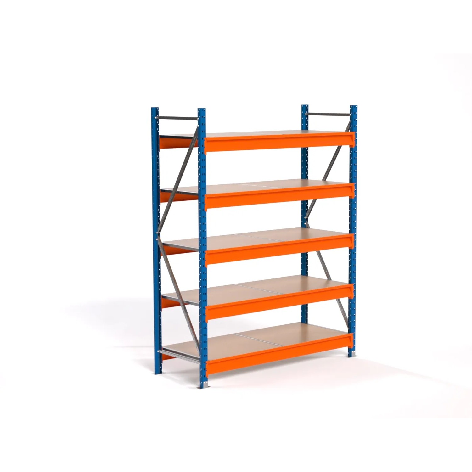 PROREGAL Industrie Weitspannregal Lagerregal MAXIMUS PRO Grundregal HxBxT 200x150x60cm 5 Spanplatten-Fachboden Fachlast 850kg Blau/Orange