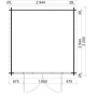 Grundriss Alpholz Gartenhaus Maria-Optima Pultdach, 320x345 cm, zeigt Maße und Türposition.
