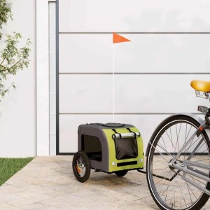 vidaXL Fahrradanhänger Hunde Grün und Grau Oxford-Gewebe und Eisen 93829