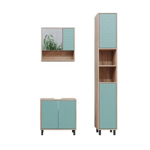 Vicco Badmöbel-Set Agasta, 3-teilig, mintgrün/Sonoma: Unterschrank, Spiegelschrank, Hochschrank.