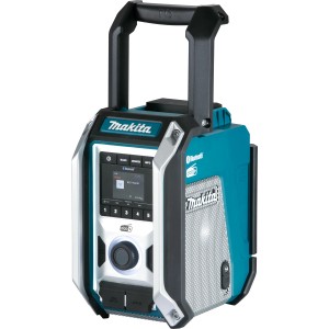 Makita Akku-Baustellenradio DMR115 mit Bluetooth, DAB+ und robustem Design für Baustellen.