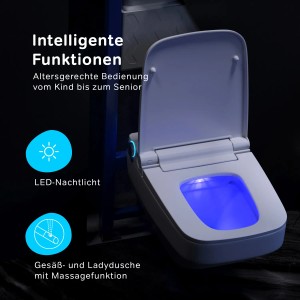 AM.PM Wand-WC mit E-Sitz, Sitzheizung und Beleuchtung. Spülrandlose Hänge-Toilette mit Bidet-Funktion.