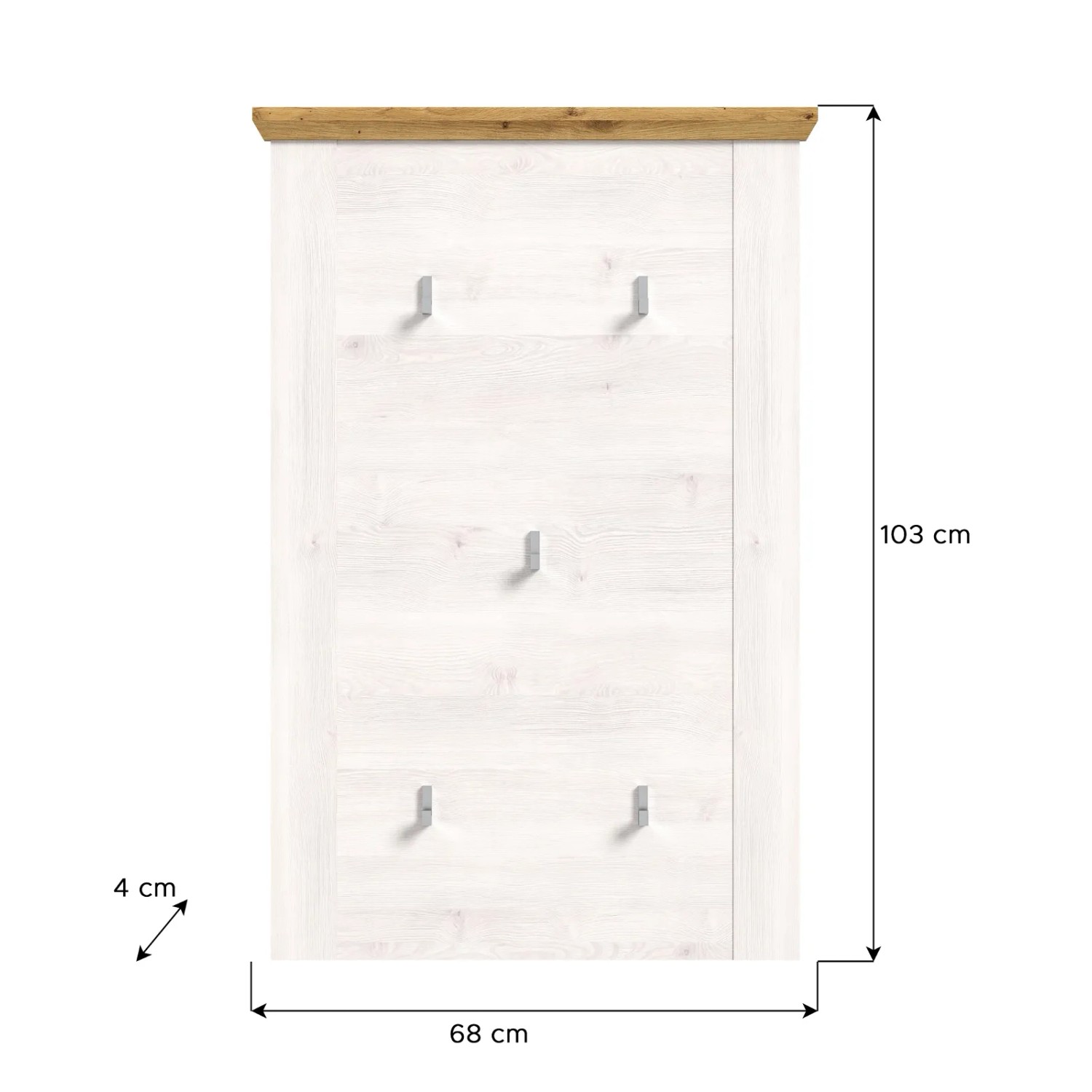 Inn.Furn Garderobenpaneel Weiß Lärche Landhaus 68 cm 5 Kleiderhaken Mirano_8