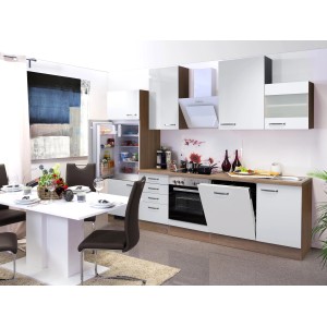 Flex-Well Küchenzeile Valero, 280 cm, Weiß Hochglanz/Sonoma Eiche, mit E-Geräten.