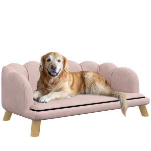 Rosa PawHut Hundesofa mit Hund. Bequemes Hundebett aus Polyester und Schaumstoff für mittelgroße bis große Hunde.