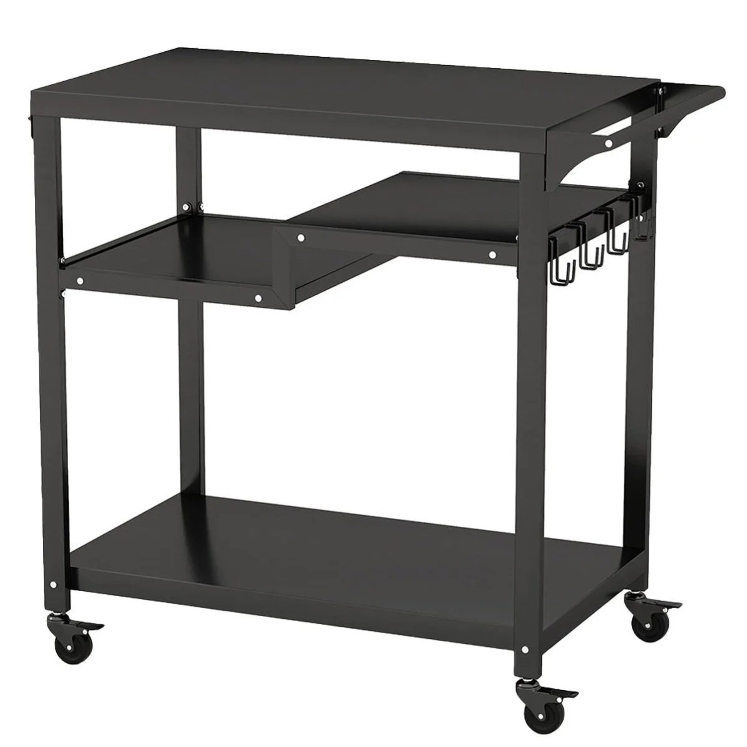 Costway Grillwagen Grilltisch Outdoor Pizzatisch mit 4 Ablagen & Haken