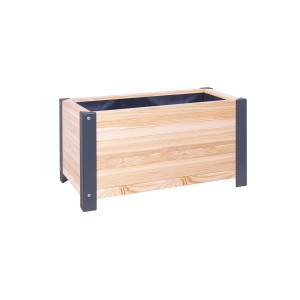 Rechteckiger Wilk Pflanzkübel aus Lärche mit anthrazitfarbenen Metallbeschlägen, 80x40x41 cm.