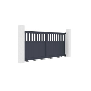 Graues Casanoov Schiebetor (3m) mit Gartentür (1m) aus Aluminium, Ansicht