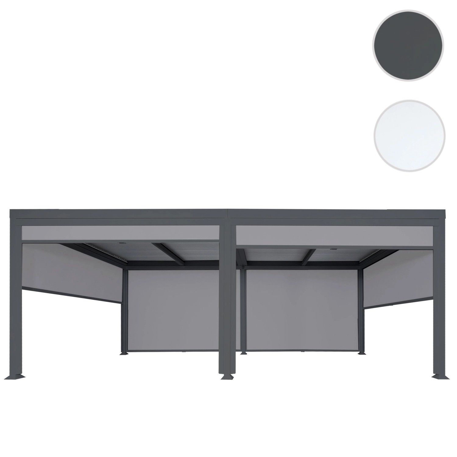 Anthrazitfarbene Alu Pergola mit Seitenwänden, 3x6m. Terrassenüberdachung für Garten und Terrasse.