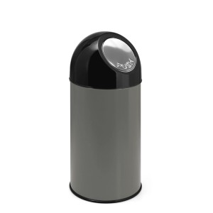 Grauer PROREGAL Mülleimer mit Pushdeckel, 40 Liter, aus Metall.