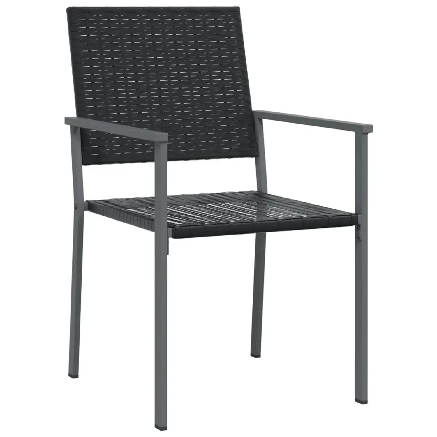 Schwarzer Gartenstuhl aus Rattan und Stahl der vidaXL 5-tlg. Garten-Essgruppe.