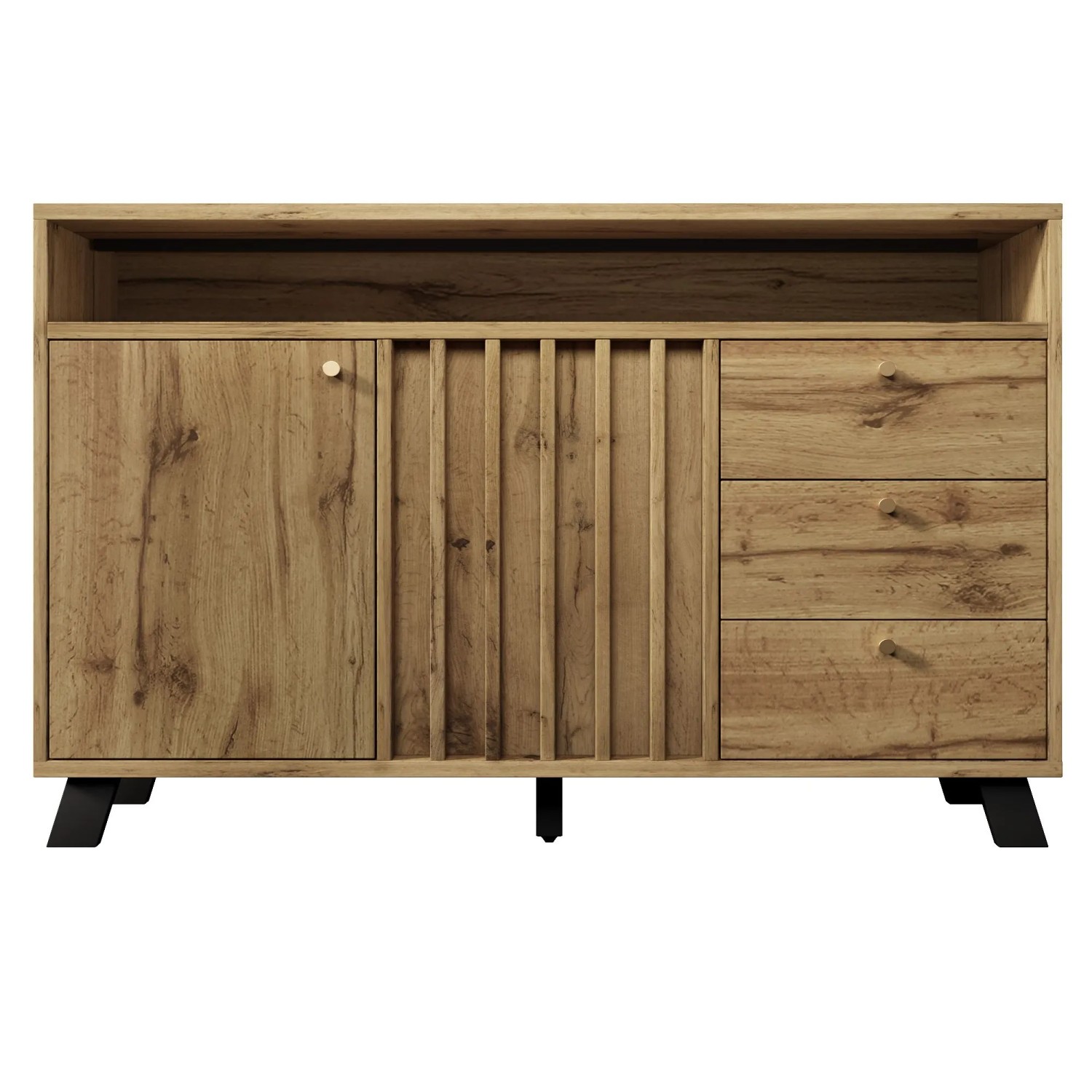 Merax Sideboard 120x40x85cm Lamellenfront Eiche