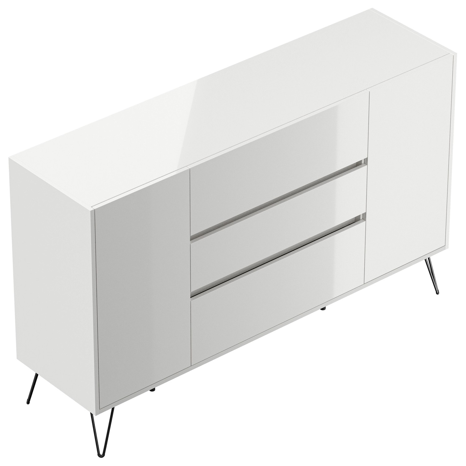 Posseik Sideboard Industrial O 3 Schubladen 2 Türen 155 cm Weiß Hochglanz günstig online kaufen